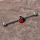 14G Clear Gem Ladybug Yin Yang Industrial Barbell 38mm
