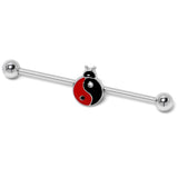 14G Clear Gem Ladybug Yin Yang Industrial Barbell 38mm