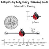 14G Clear Gem Ladybug Yin Yang Industrial Barbell 38mm