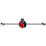 14G Clear Gem Ladybug Yin Yang Industrial Barbell 38mm