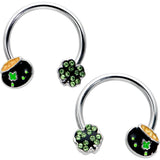 14G 9/16 Green Gem Shamrock Pot of Gold Horseshoe Nipple Ring Set