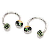 14G 9/16 Green Gem Shamrock Pot of Gold Horseshoe Nipple Ring Set