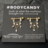 14G  9/16 Clear Gem Gold Tone Double Chain Dangle Nipple Ring Set