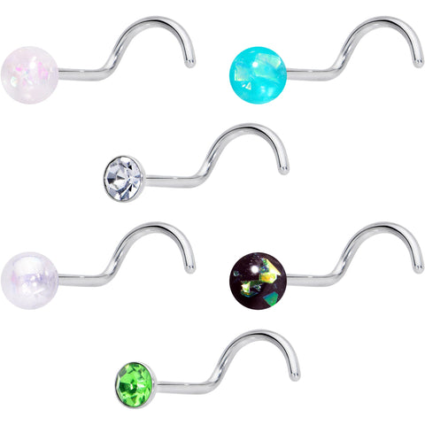 20G Nose Screw Gem Faux Opal Pack Dynasty Nose Ring Set of 6