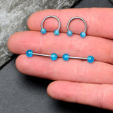 14G 9/16 Blue Faux Opal Horseshoe Barbell Nipple Ring Set of 4