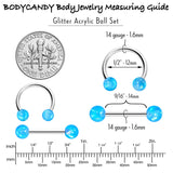 14G 9/16 Blue Faux Opal Horseshoe Barbell Nipple Ring Set of 4