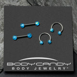 14G 9/16 Blue Faux Opal Horseshoe Barbell Nipple Ring Set of 4