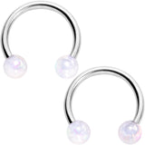 14G 9/16 White Faux Opal Horseshoe Barbell Nipple Ring Set of 4