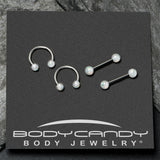 14G 9/16 White Faux Opal Horseshoe Barbell Nipple Ring Set of 4