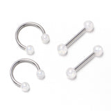 14G 9/16 White Faux Opal Horseshoe Barbell Nipple Ring Set of 4