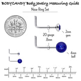 20G 1/4 Purple Gem Blue Pink Faux Opal Pack L Shape Nose Ring Set of 6