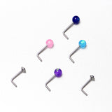 20G 1/4 Purple Gem Blue Pink Faux Opal Pack L Shape Nose Ring Set of 6