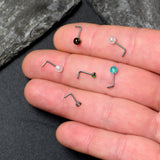 20G 1/4 Green Gem Green Aurora Faux Opal Pack L Shape Nose Ring Set of 6