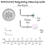 20G 1/4 Green Gem Green Aurora Faux Opal Pack L Shape Nose Ring Set of 6