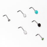 20G 1/4 Green Gem Green Aurora Faux Opal Pack L Shape Nose Ring Set of 6