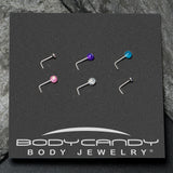 20G 1/4 Pink Gem Purple Pink Faux Opal Pack L Shape Nose Ring Set of 6