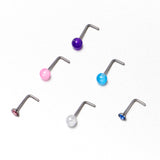 20G 1/4 Pink Gem Purple Pink Faux Opal Pack L Shape Nose Ring Set of 6