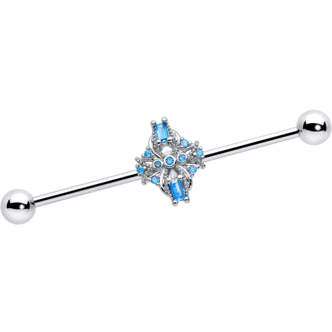 14G Blue CZ Gem Opulent Cross Industrial Barbell 38mm