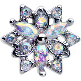20G 7mm Aurora CZ Gem Snowflake Style L Shape Nose Ring