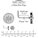 20G 7mm Aurora CZ Gem Snowflake Style L Shape Nose Ring