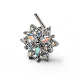 20G 7mm Aurora CZ Gem Snowflake Style L Shape Nose Ring