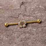 14G Clear Pink Gem Gold Tone Texture Star Industrial Barbell 38mm