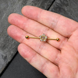 14G Clear Pink Gem Gold Tone Texture Star Industrial Barbell 38mm