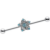 14G Blue Clear Gem Opulent Flower Industrial Barbell 38mm