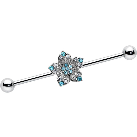 14G Blue Clear Gem Opulent Flower Industrial Barbell 38mm