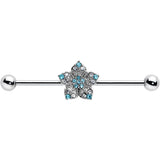 14G Blue Clear Gem Opulent Flower Industrial Barbell 38mm