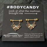 14G 9/16 Blue Gem Gold Tone Lacy Rhombus Dangle Nipple Ring Set