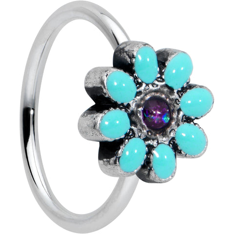 20G 5/16 Blue Gem Flower Teal Petals Nose Hoop