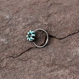 20G 5/16 Blue Gem Flower Teal Petals Nose Hoop