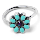 20G 5/16 Blue Gem Flower Teal Petals Nose Hoop