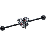 14G Clear Red CZ Gem Black Heart Floral Industrial Barbell 38mm