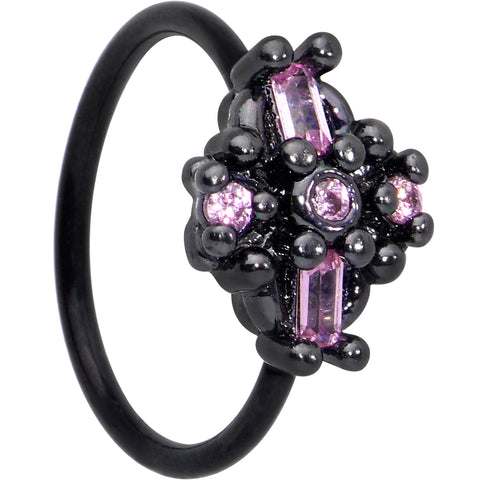 20G 5/16 Pink Gem Black Opulent Cross Nose Hoop