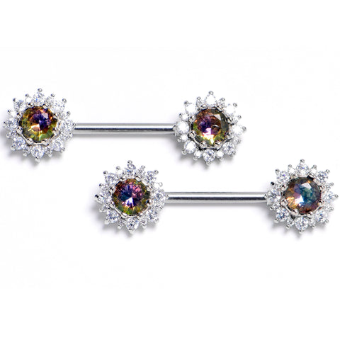 14G 9/16 Vitrail Gem Baroque Sun Barbell Nipple Ring Set
