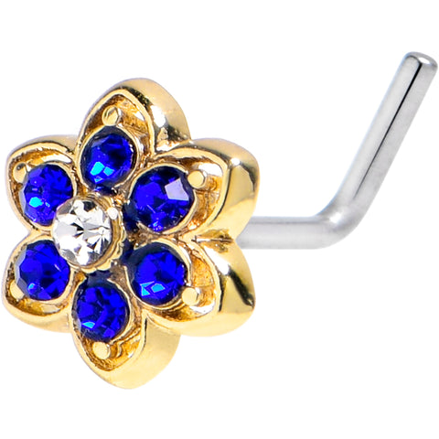20G 7mm Blue Gem Radiant Bloom Flower Golden L Shape Nose Ring