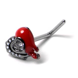 20G 7mm Clear Gem Bleeding Heart L Shape Nose Ring