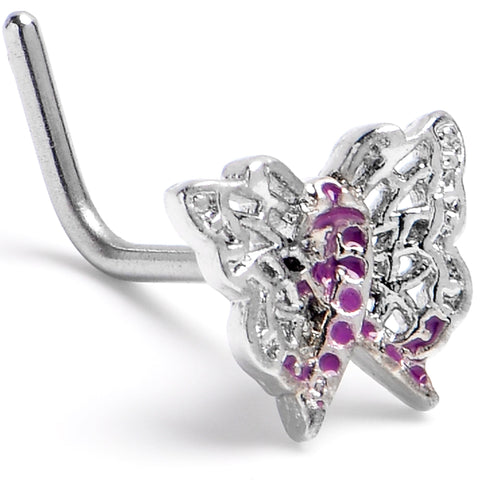 20G 7mm Purplish Beauty in Flight Butterfly L Shape Nose Ring