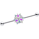 14G Aurora CZ Gem Snowflake Style Industrial Barbell 38mm
