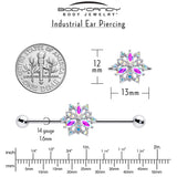 14G Aurora CZ Gem Snowflake Style Industrial Barbell 38mm