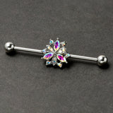 14G Aurora CZ Gem Snowflake Style Industrial Barbell 38mm
