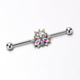 14G Aurora CZ Gem Snowflake Style Industrial Barbell 38mm