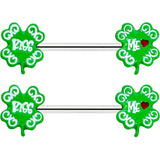14G 9/16 Kiss Me Shamrock St Patricks Barbell Nipple Ring Set