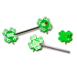 14G 9/16 Kiss Me Shamrock St Patricks Barbell Nipple Ring Set