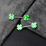 14G 9/16 Kiss Me Shamrock St Patricks Barbell Nipple Ring Set