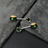14G 9/16 Green Gem Shamrock Pot of Gold Barbell Nipple Ring Set