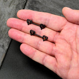 14G 9/16 Red CZ Gem Black Passion Heart Barbell Nipple Ring Set