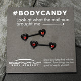 14G 9/16 Red CZ Gem Black Passion Heart Barbell Nipple Ring Set